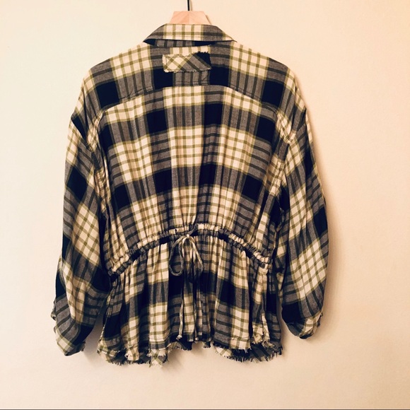 Free People Distressed Slouchy Plaid Flannel Top M - Picture 10 of 10